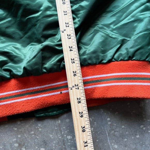 Starter Miami Hurricanes Satin Bomber Jacket Green Orange U Logo Men M - Picture 5 of 7